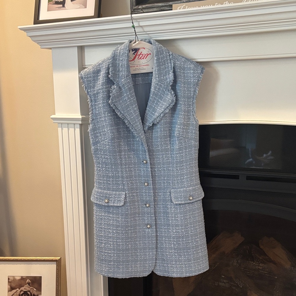 Anthropologie Sky Blue Tweed Vest